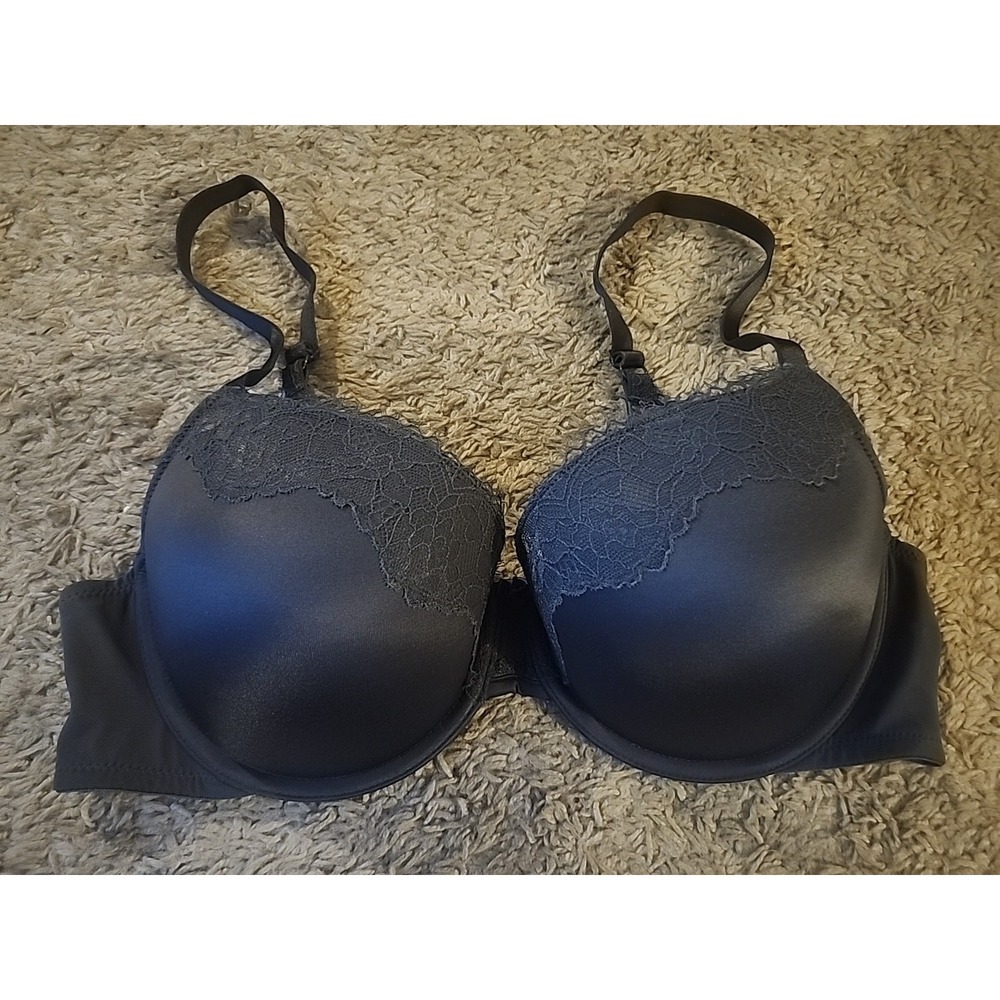 Auden Bra 38C Demi Push-Up Demi Coverage Underwire, Gray Lace Trim